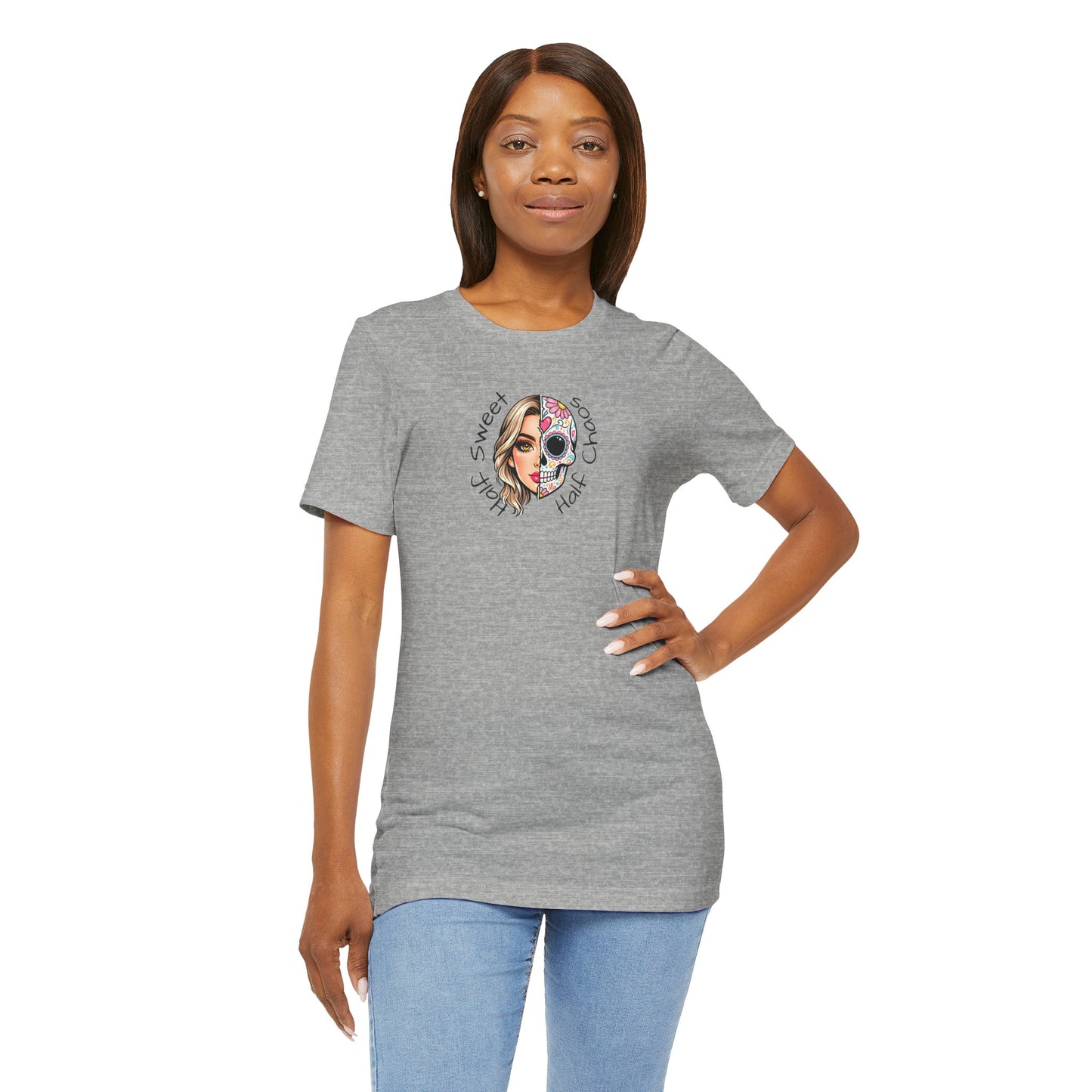 Half Sweet Half Chaos T-Shirt — Day of the Dead Skull Girl Graphic Tee