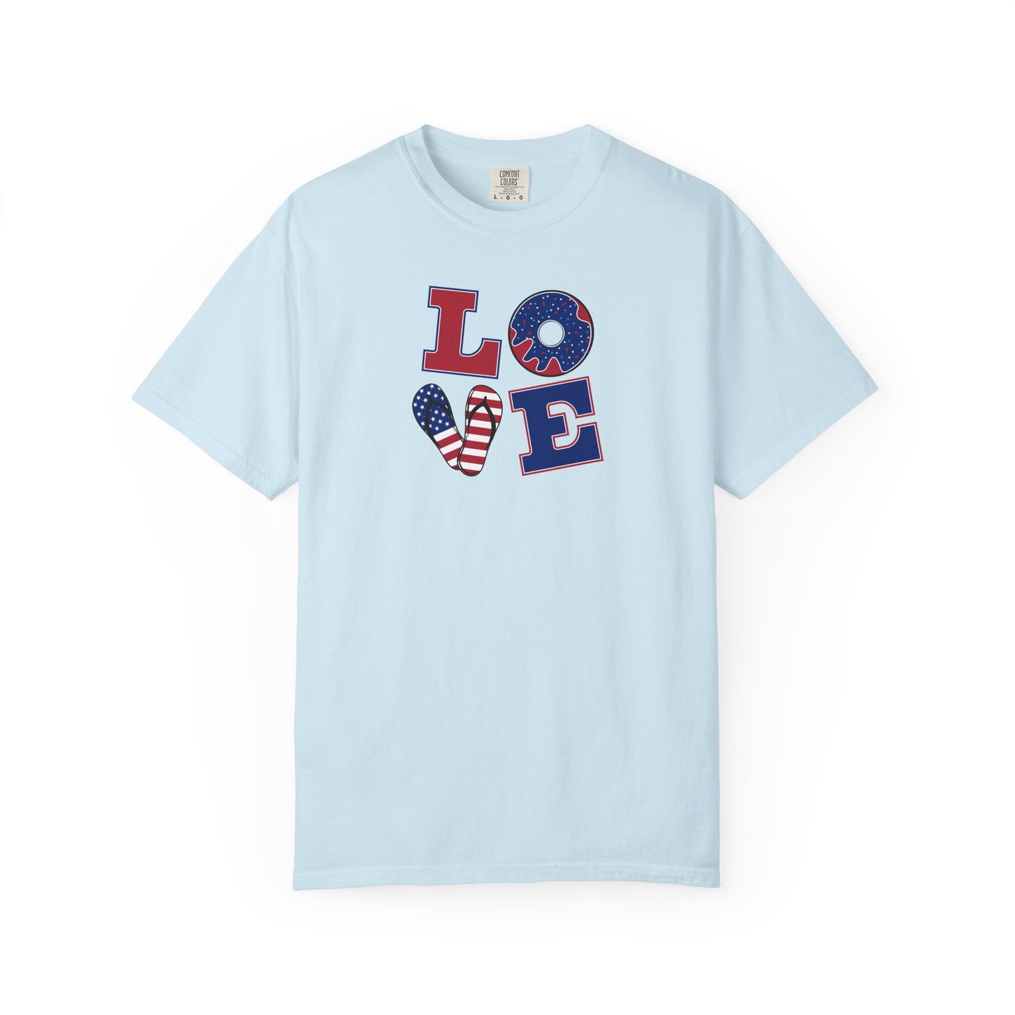 Patriotic "LOVE" Heart T-Shirt — American Flag Fourth of July Tee