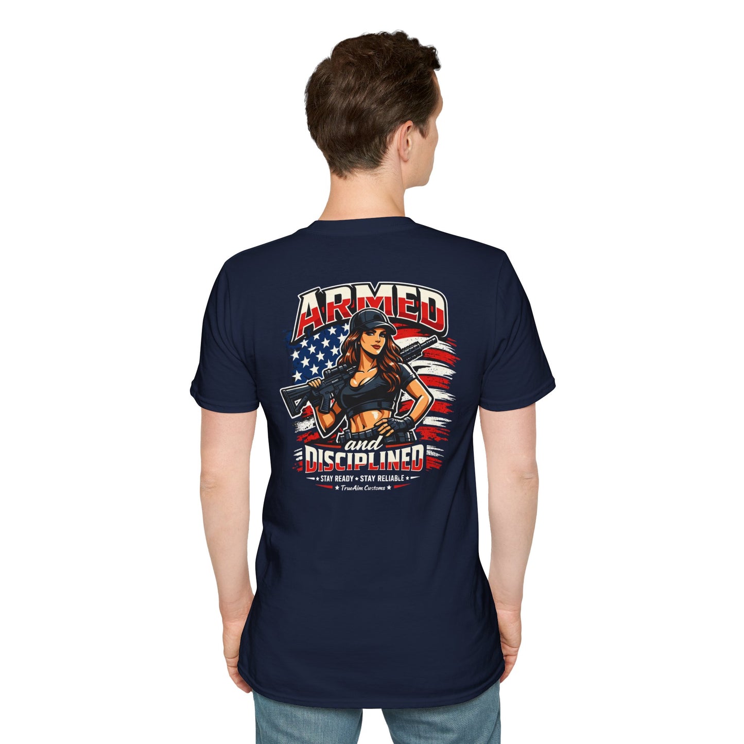 "Female Armed and Disciplined" Patriotic Flag Design t shirt
