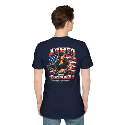 "Female Armed and Disciplined" Patriotic Flag Design t shirt