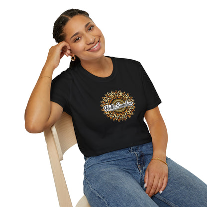 Hello Sunshine Leopard print sunflower unisex tee shirt