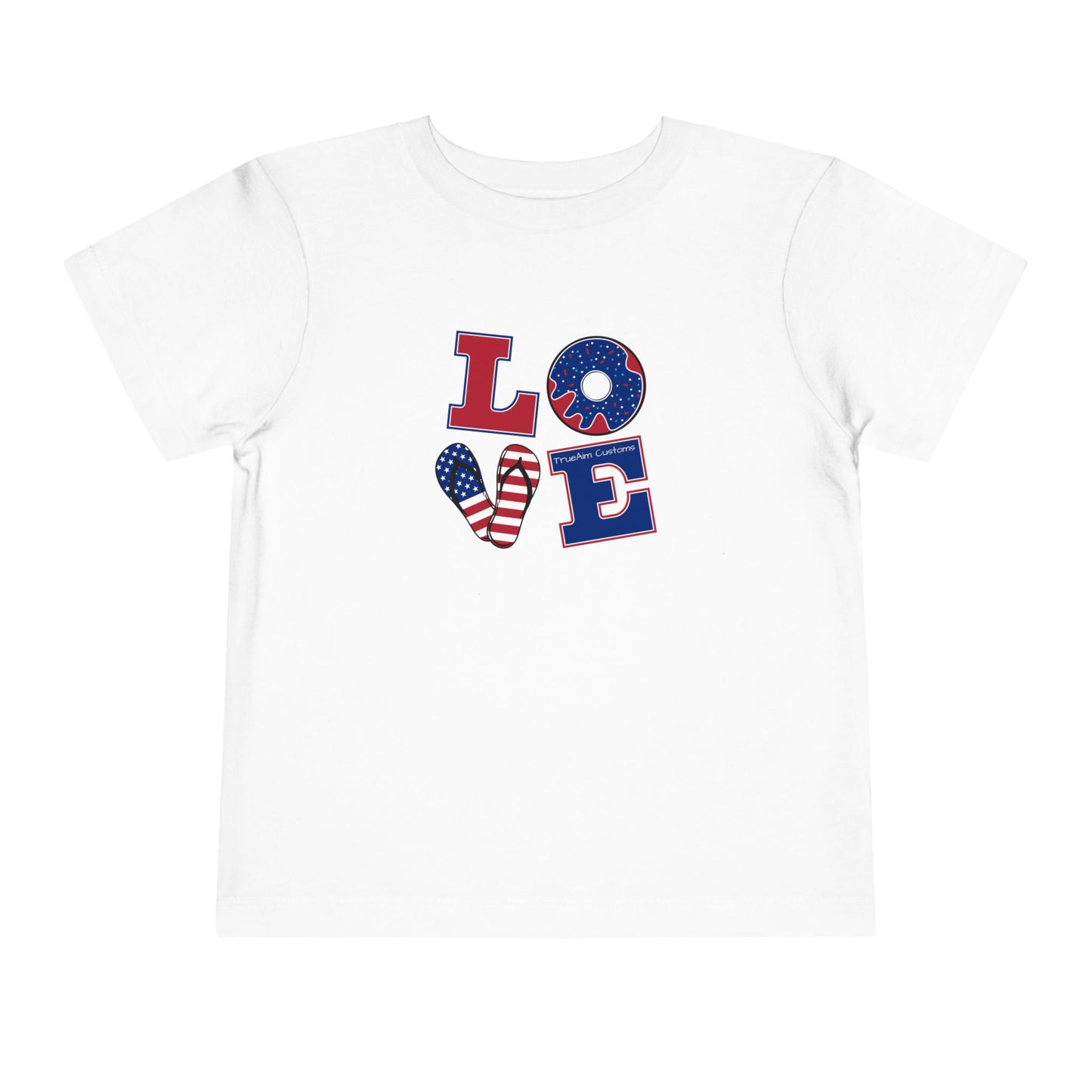 Patriotic "LOVE" Toddler Tee — American Flag 4th of July Baby Shirt