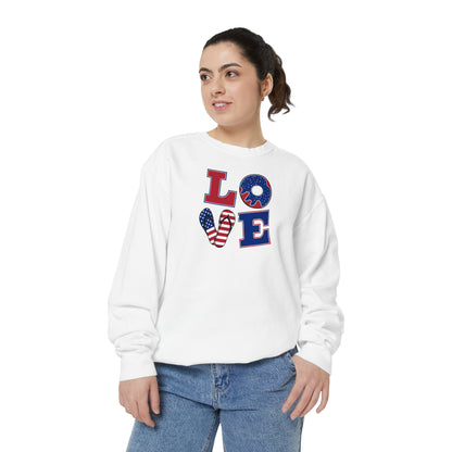 Patriotic "LOVE" Sweatshirt - American Flag Heart Fourth of July Crewneck