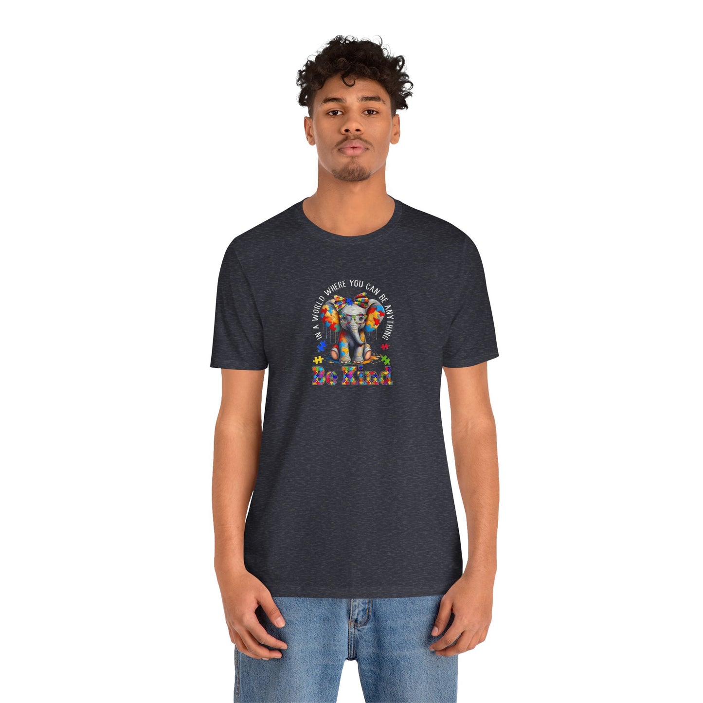 Be Kind Elephant T-Shirt — Colorful Puzzle Piece Autism Awareness Tee