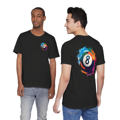 8 Ball Splash T‑Shirt — Colorful Pool Billiards Tee