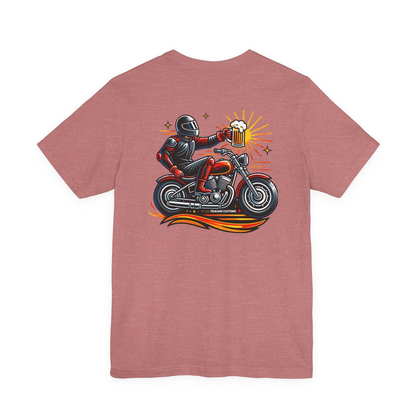 Motorcycle T‑Shirt with Beer Mug Graphic