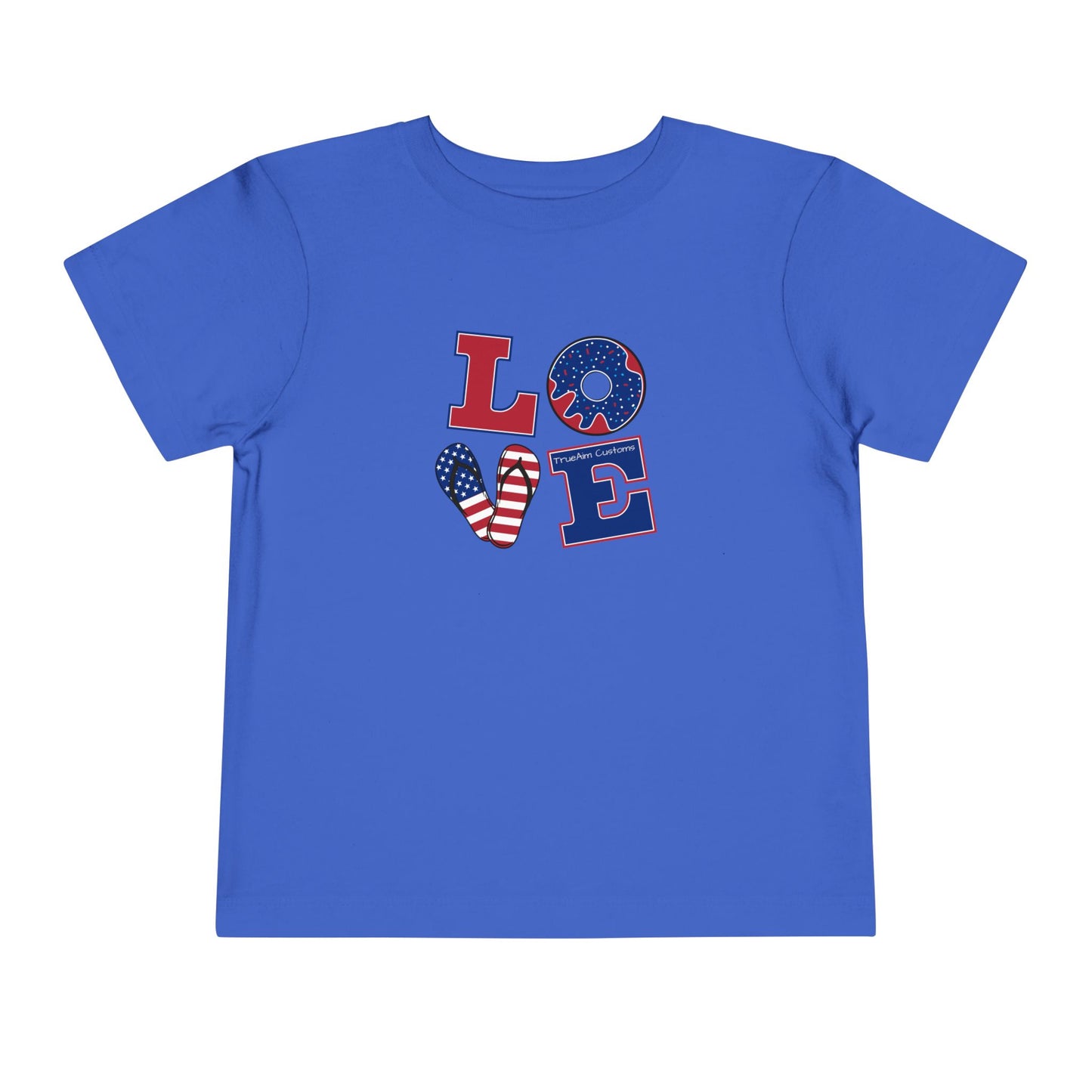 Patriotic "LOVE" Toddler Tee — American Flag 4th of July Baby Shirt