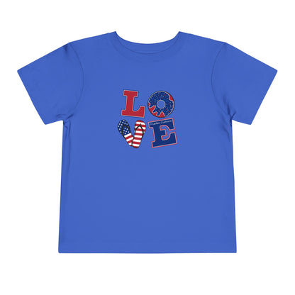 Patriotic "LOVE" Toddler Tee — American Flag 4th of July Baby Shirt