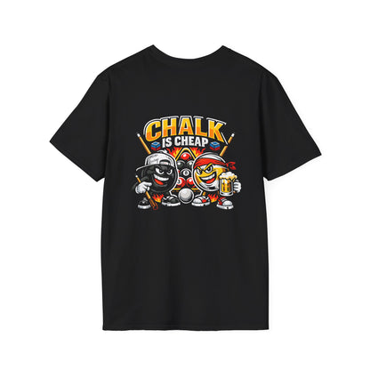 Billiards T-Shirt — "Chalk Is Cheap" Pool Cue & Balls Graphic Tee