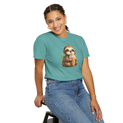 Cute Sloth Holding Coffee T-Shirt — Adorable Cozy Animal Tee