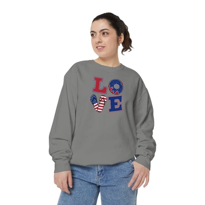 Patriotic "LOVE" Sweatshirt - American Flag Heart Fourth of July Crewneck