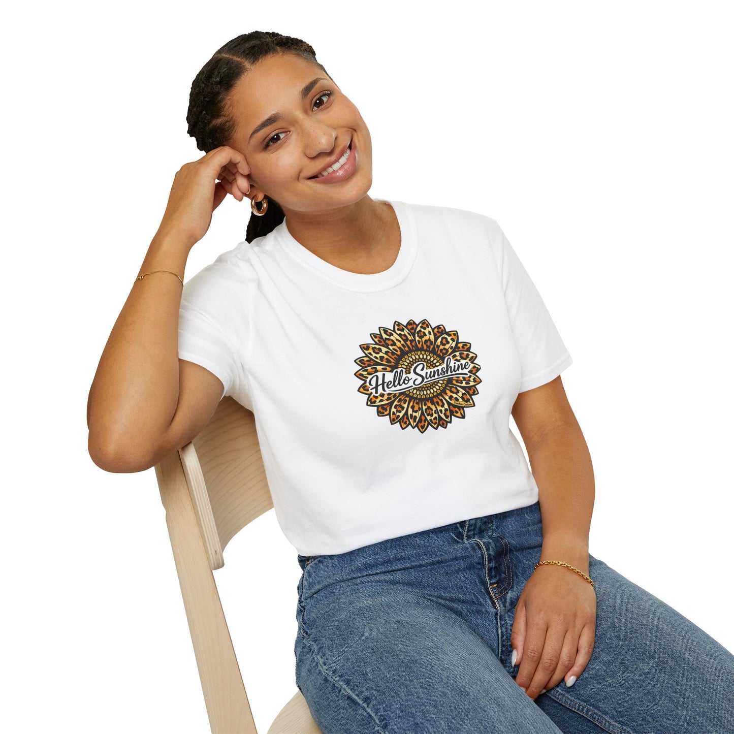 Hello Sunshine Leopard print sunflower unisex tee shirt