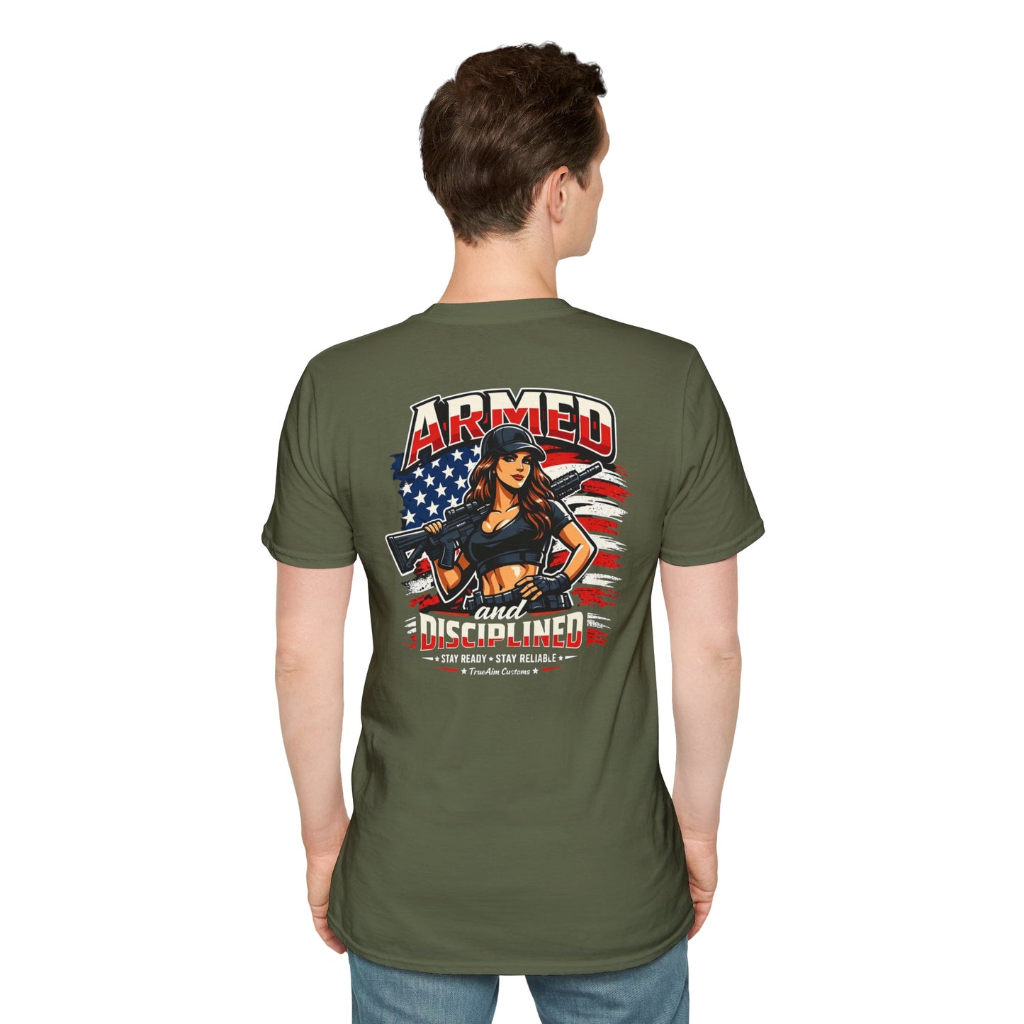 "Female Armed and Disciplined" Patriotic Flag Design t shirt