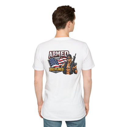 Armed and Disciplined T-Shirt — Patriotic Rifle Graphic Tee