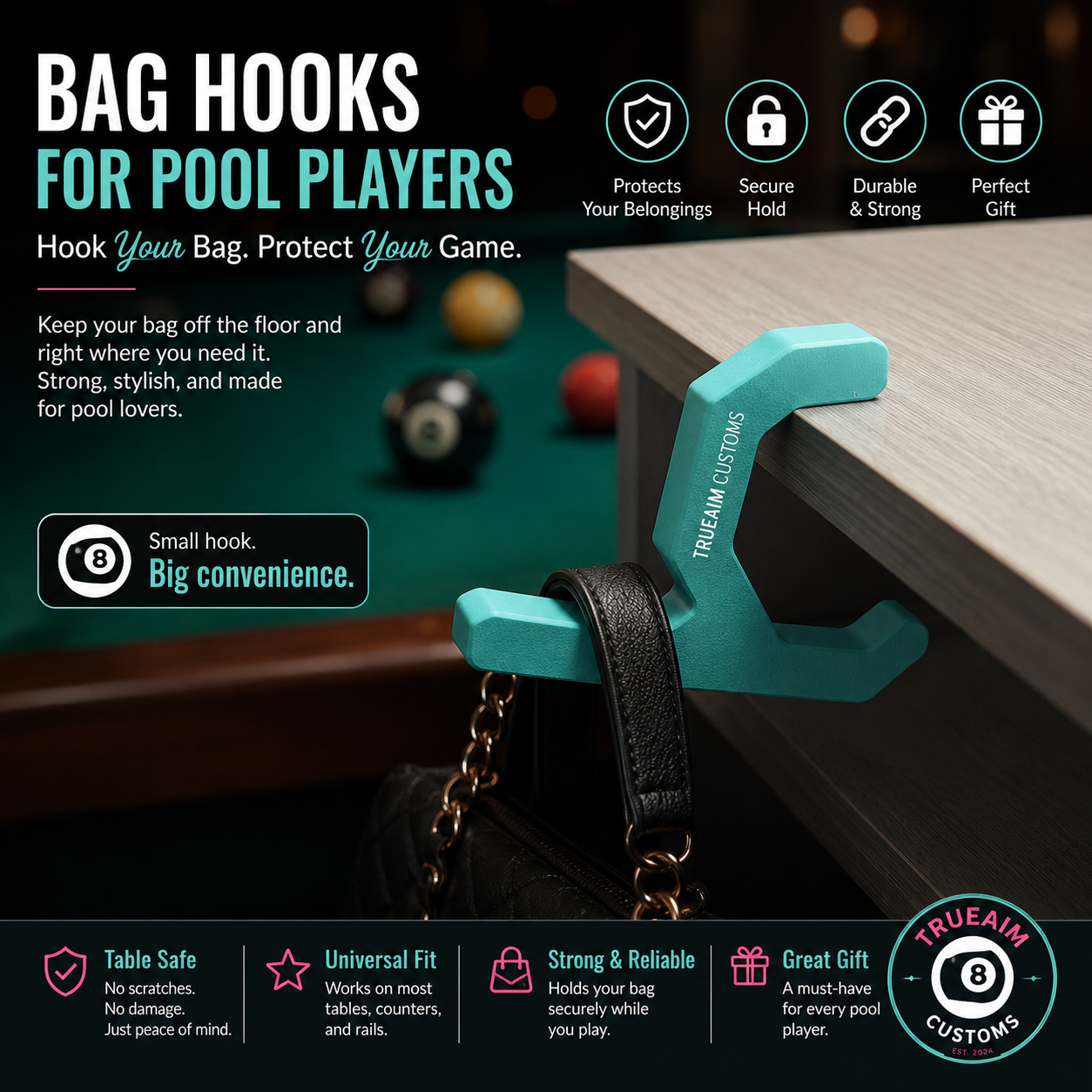 BAG HOLDER - CUE BAG, PURSE, WORK BAG, ETC