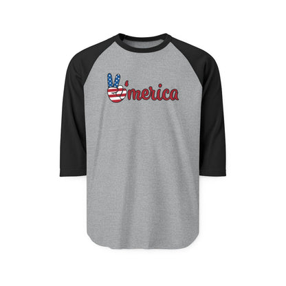 ’Merica Peace Sign Raglan Shirt – Patriotic 3/4 Sleeve Baseball Tee