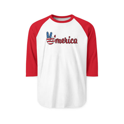 ’Merica Peace Sign Raglan Shirt – Patriotic 3/4 Sleeve Baseball Tee