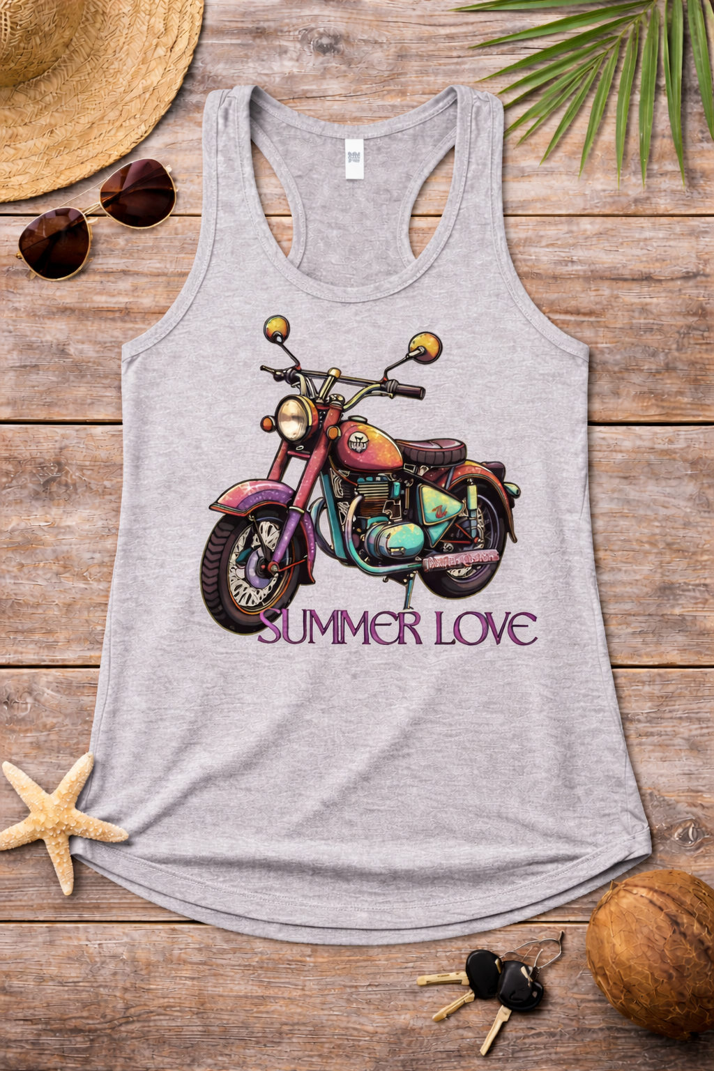 summer_love_flat_tank.png → "Summer Love Motorcycle Racerback Tank flat lay product shot"