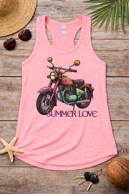 summer_love_flat_tank.png → "Summer Love Motorcycle Racerback Tank flat lay product shot"